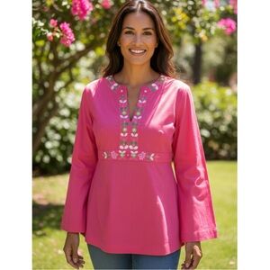Lilly Pulitzer Hot Pink Floral Embroidered Top